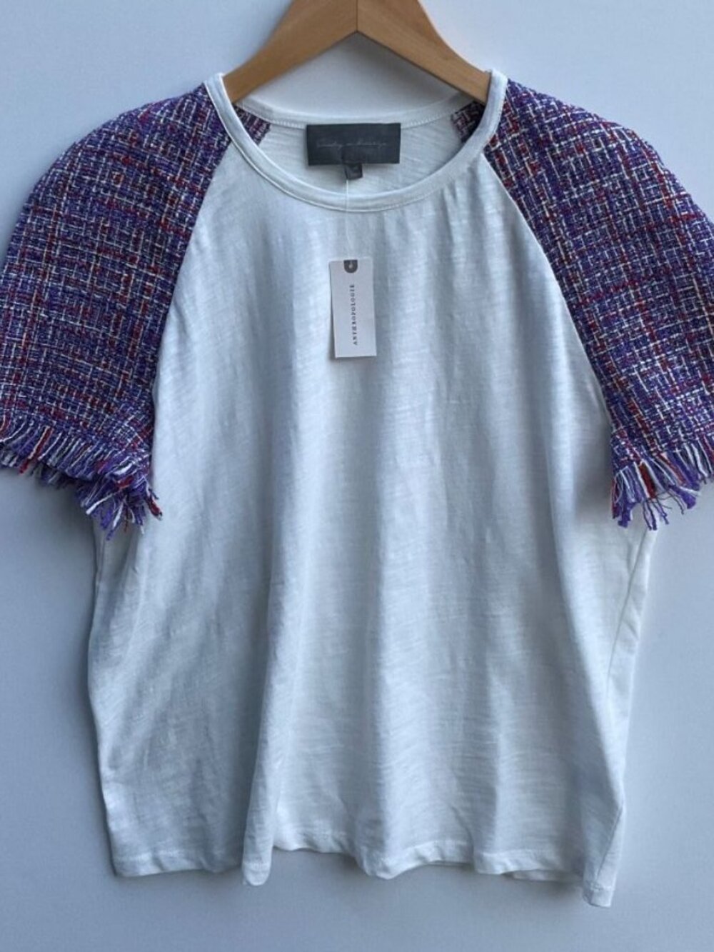 Anthropologie Tweed-Sleeve Tee Size M - Picture 4 of 6